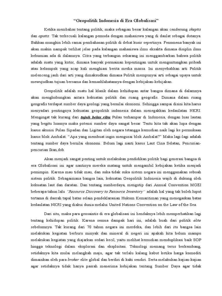 Geopolitik Indonesia Di Era Globalisasi