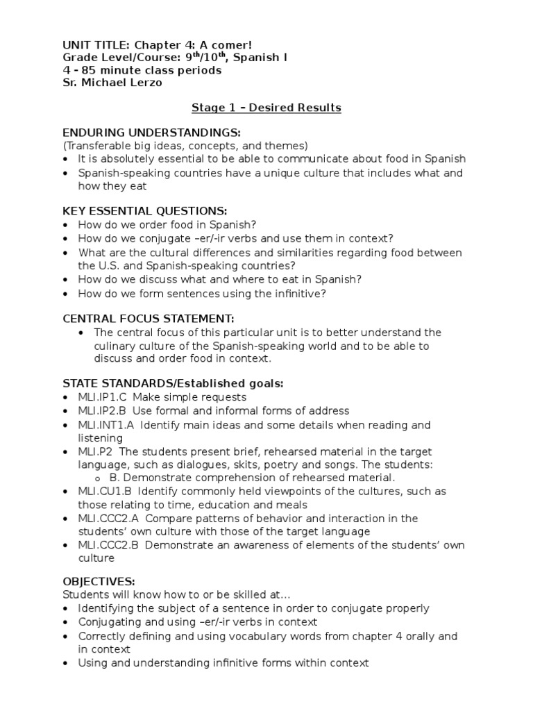 Printable Edtpa Unit Download Free Pdf Spanish Language