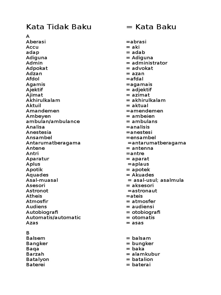 Kata Tidak Baku