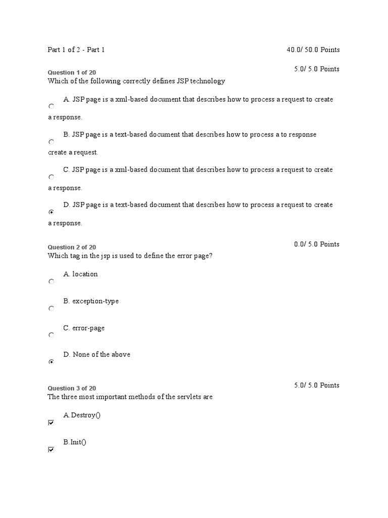 JSP and Servlet Quiz with Answers | PDF | Java Servlet | Java Server Pages
