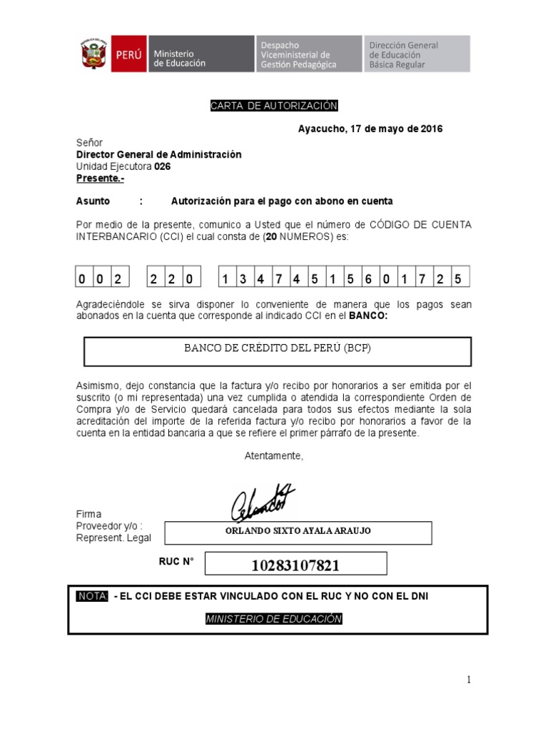 Autorización de Pago con CCI BCP | PDF
