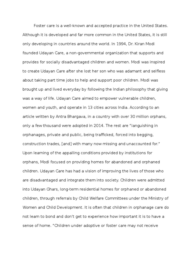Foster Care Case Study Pdf Orphanage Foster Care