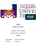 LW224 Faculty of Law: Criminal Law 2 (Law555) (Case Review - Extortion) LWB04B