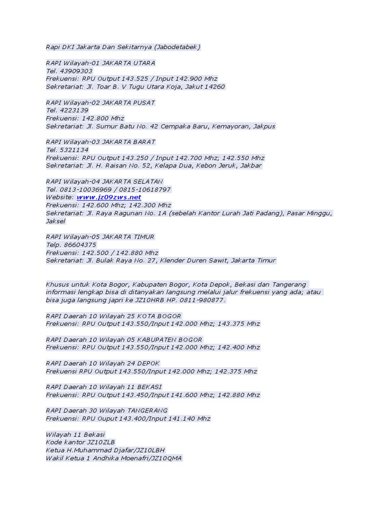 Frekuensi Rapi Jabodetabek 2009 | PDF