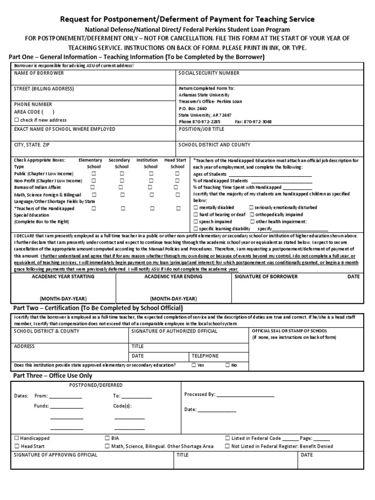 Request For Postponement/Deferment of Payment For Teaching Service ...