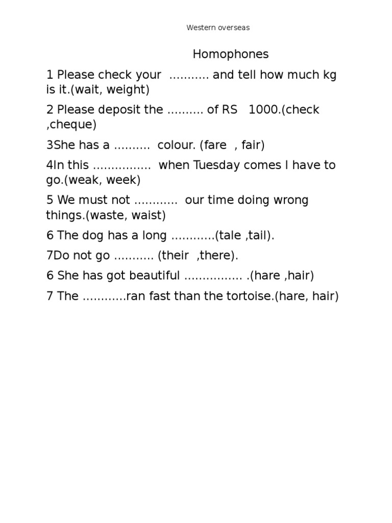 Homophones Exercises | PDF