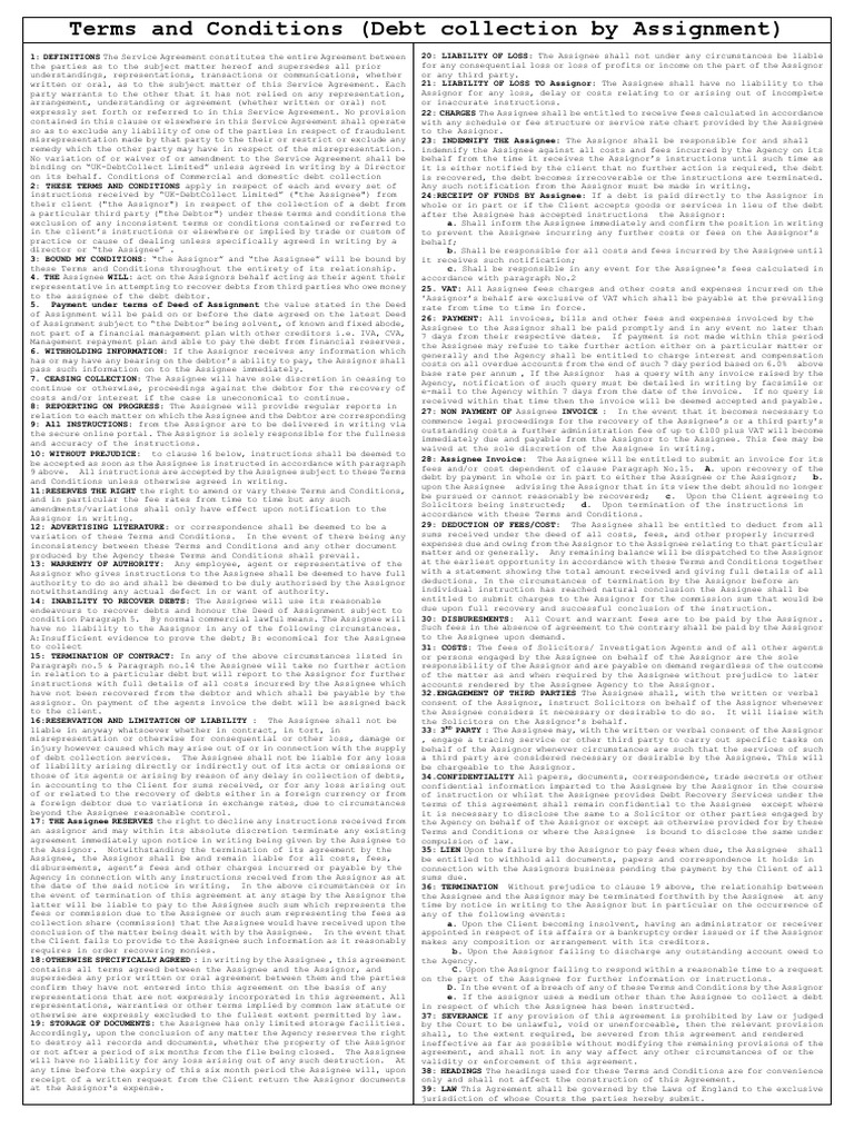 Debt Collection Terms and Conditions | PDF | Assignment (Law ...
