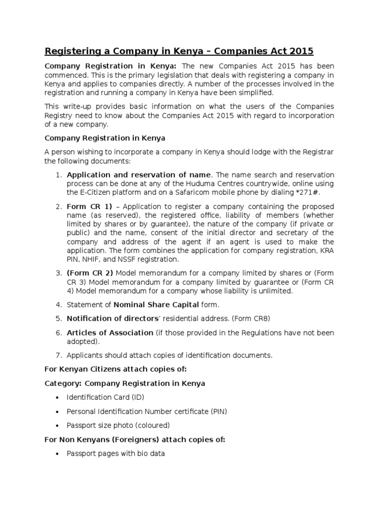 Registering a Company in Kenya and Summary of the New ACT Liquidation