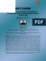 Best Paper: International Conference On Healthcare, Nursing and Disease Management (HNDM), Hong Kong