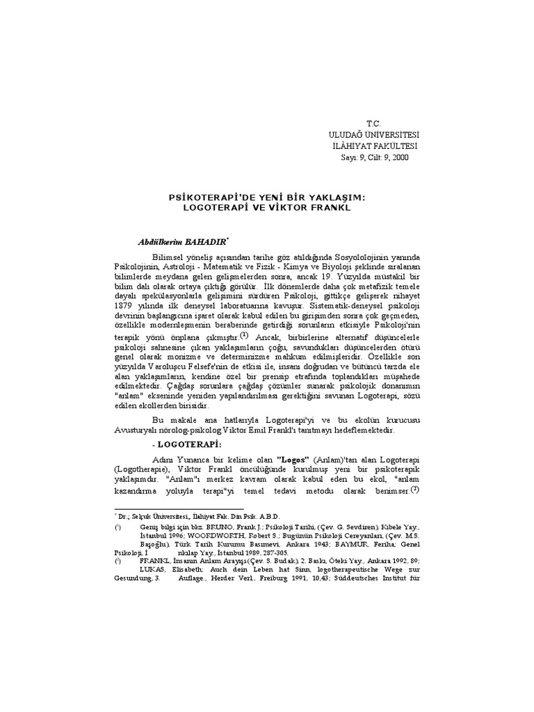 Logoterapi Ve Viktor Frankl PDF | PDF