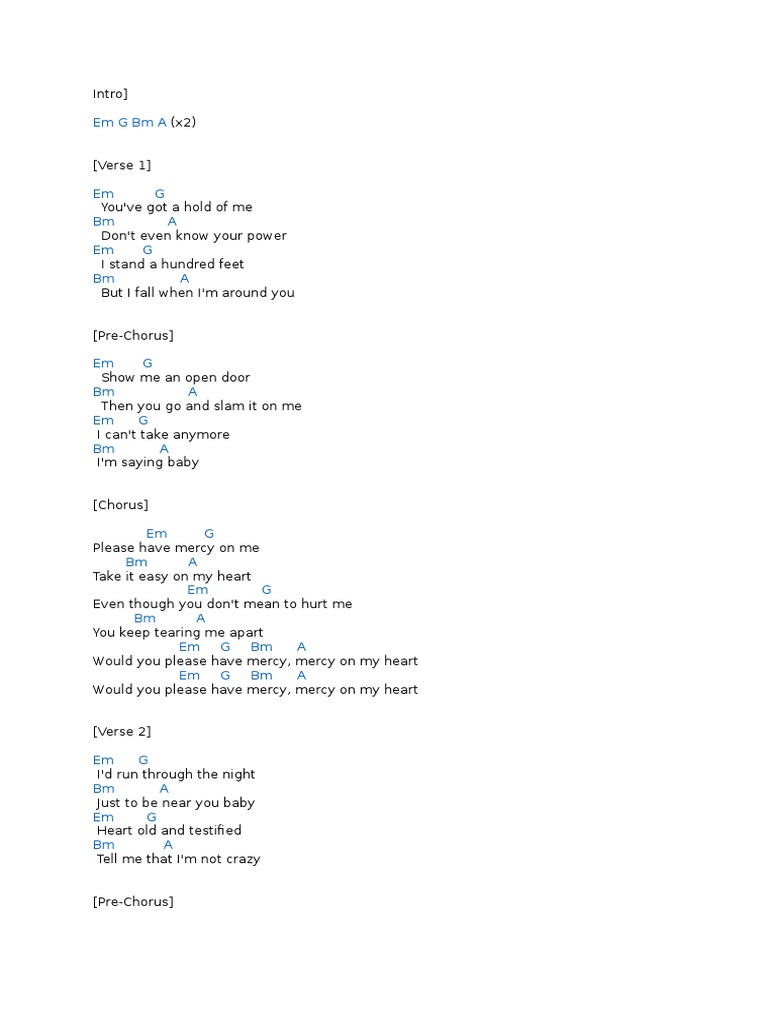 Mercy on My Heart Chord Chart PDF