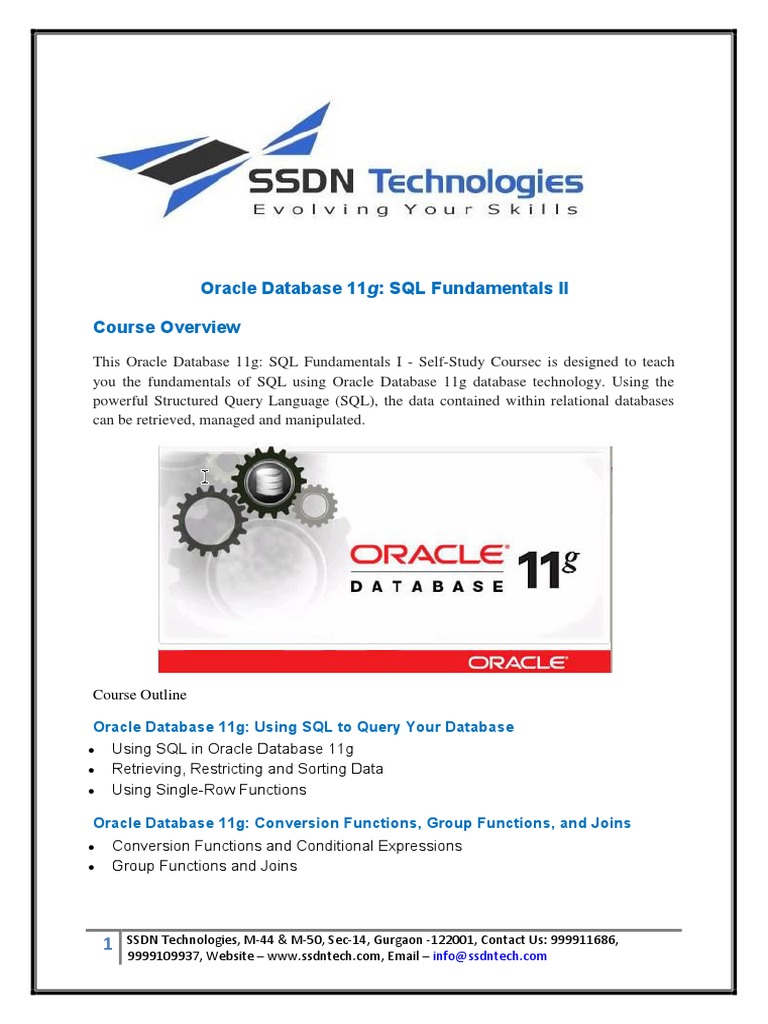 Oracle database 11g sql fundamentals ii course overview pdf computers