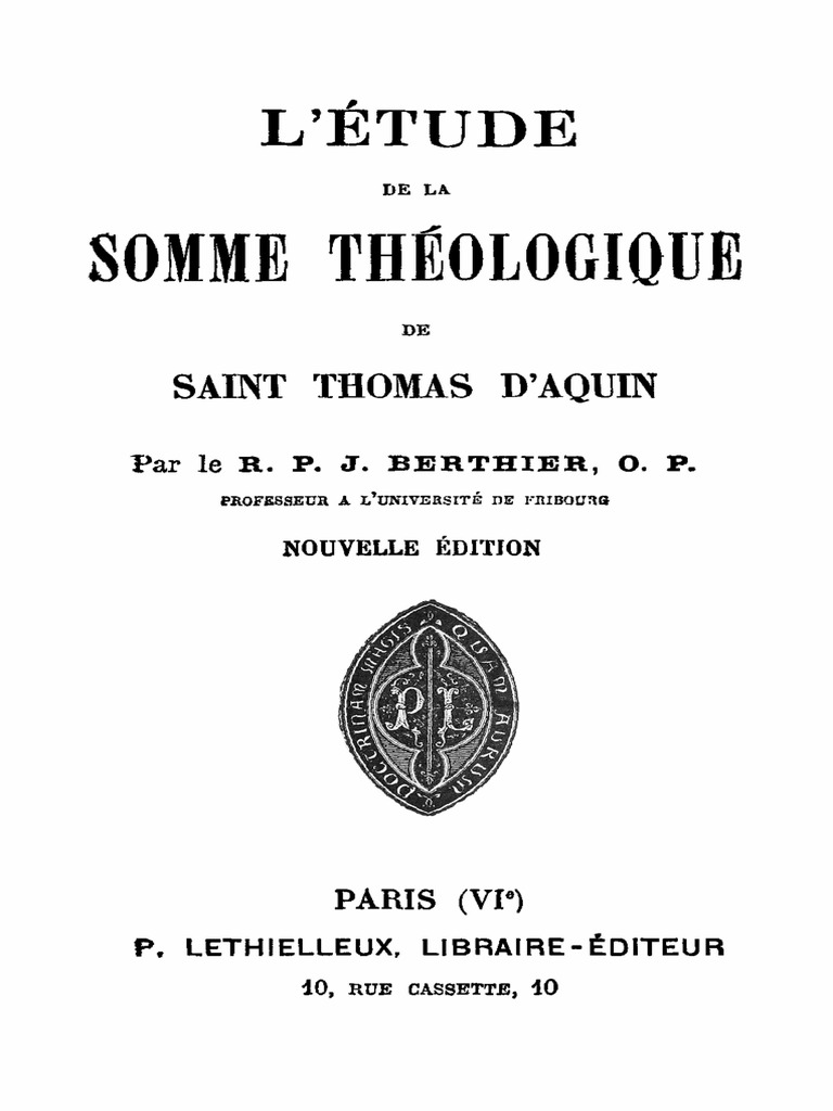 L Etude de La Somme Theologique de Saint Thomas D Aquin 000001171 PDF Thomas d'Aquin Raison