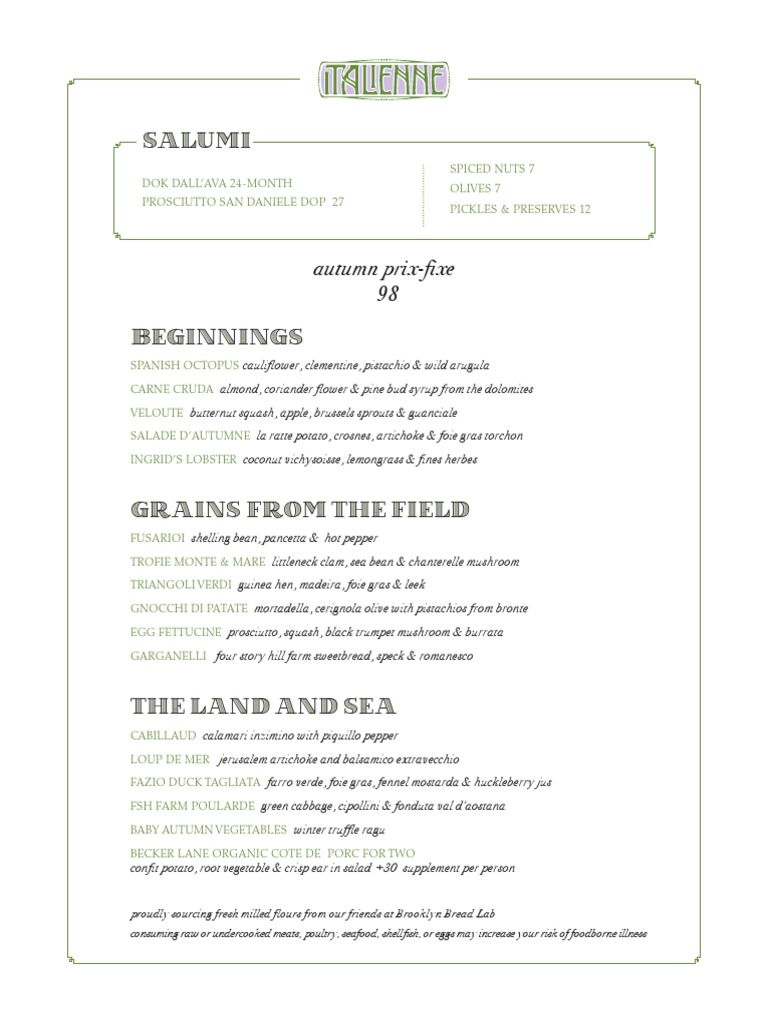 Italienne Dining Room Tasting Menu | PDF
