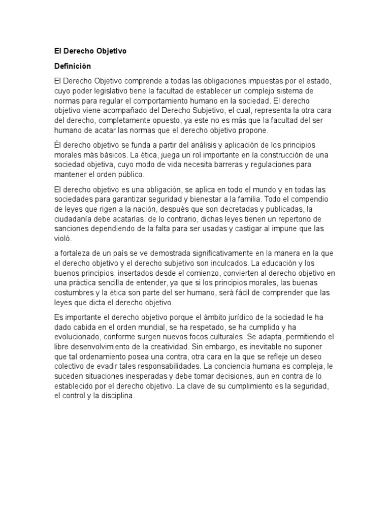 El Derecho Objetivo y Subjetivo Derechos Subjetividad
