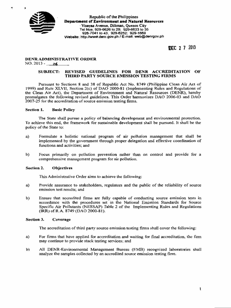 REVISED GUIDELINES FOR DENR ACCREDITATION OF THIRD PARTY SOURCE