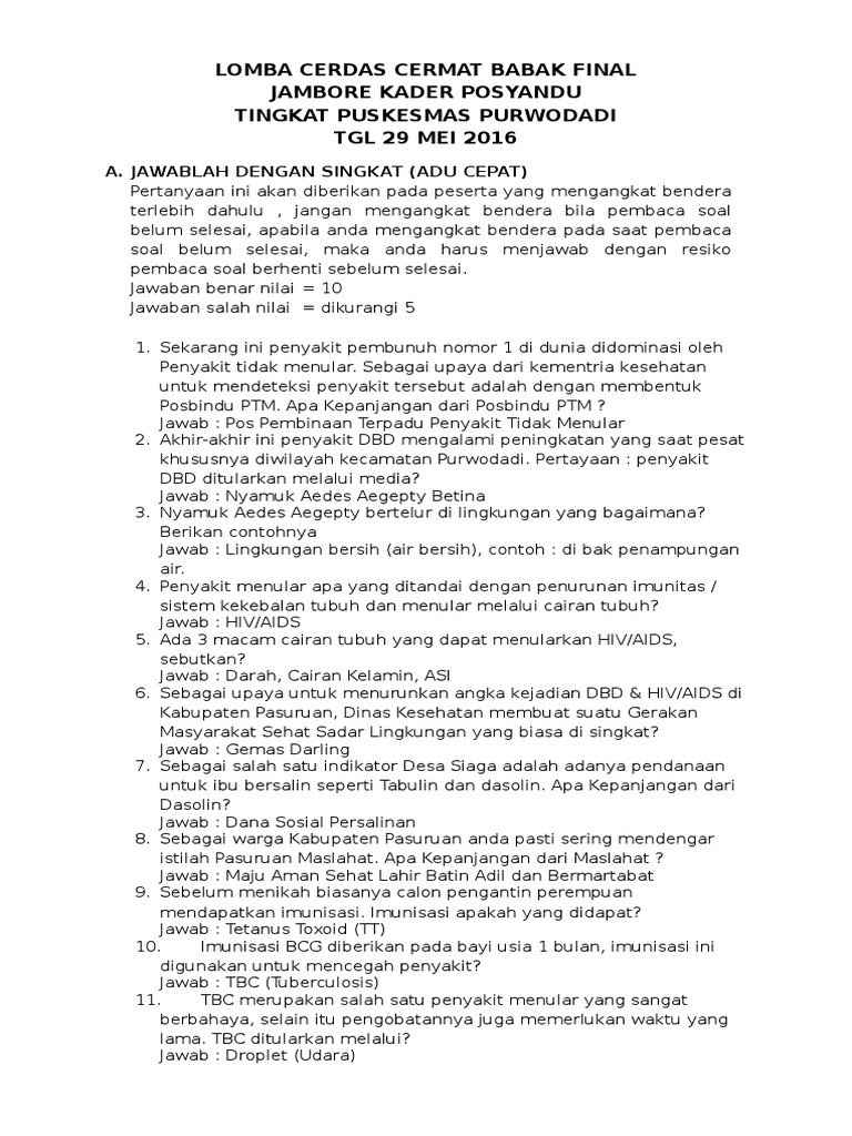Contoh Soal Lomba Cerdas Cermat Kader Posyandu - Contoh Soal Terbaru