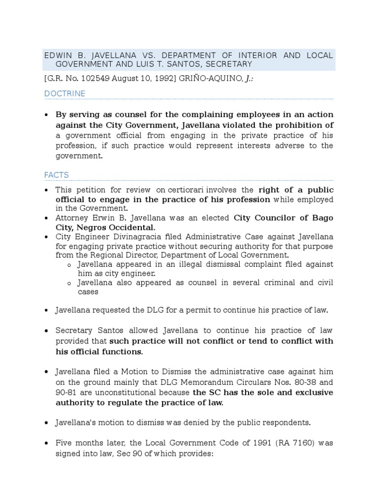 Javellana vs. DILG PDF Practice Of Law Profession