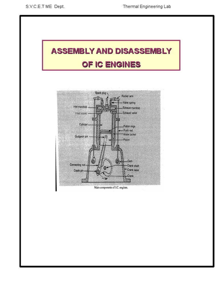 EX.5 -Assembly and Disassembly of Ic Engine Parts | Internal Combustion
