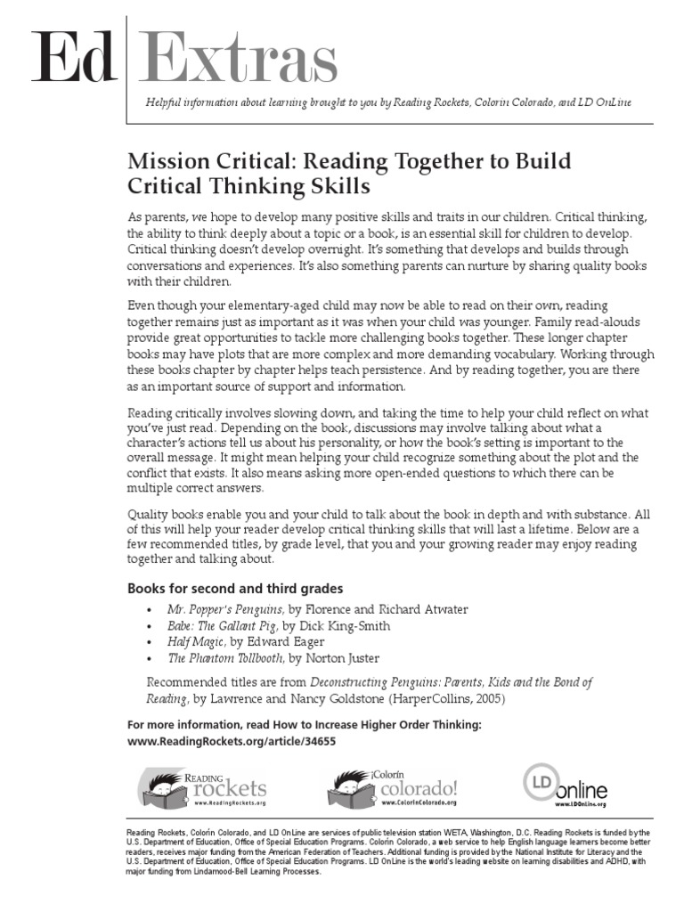 Build Critical Thinking Through Reading | PDF | Critical Thinking ...