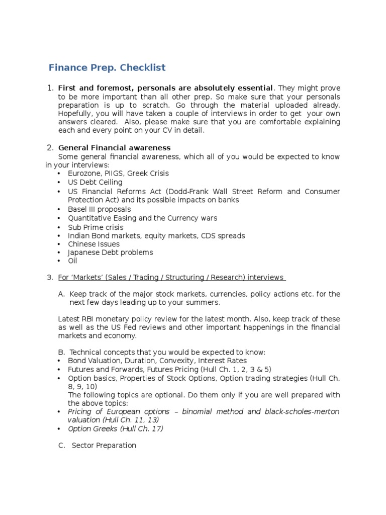 Finance Prep Checklist | PDF