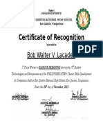 Certificate of Recognition: Bob Walter V. Lacaden