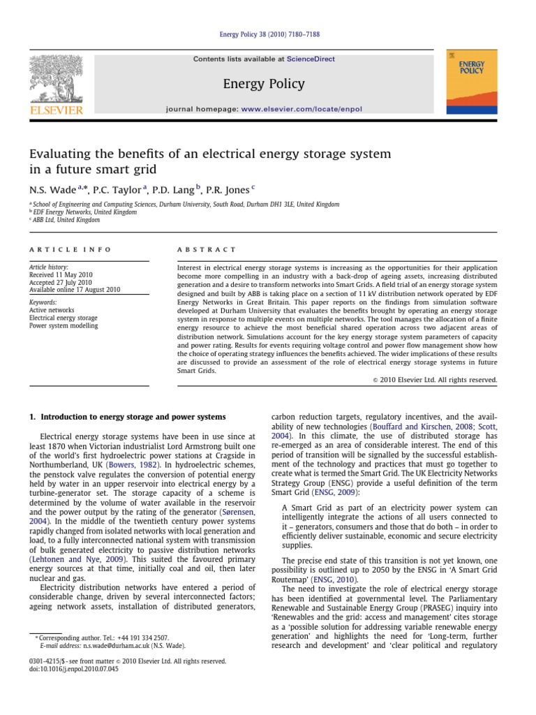 Evaluating The Benefits of An Electrical Energy Storage System in A ...