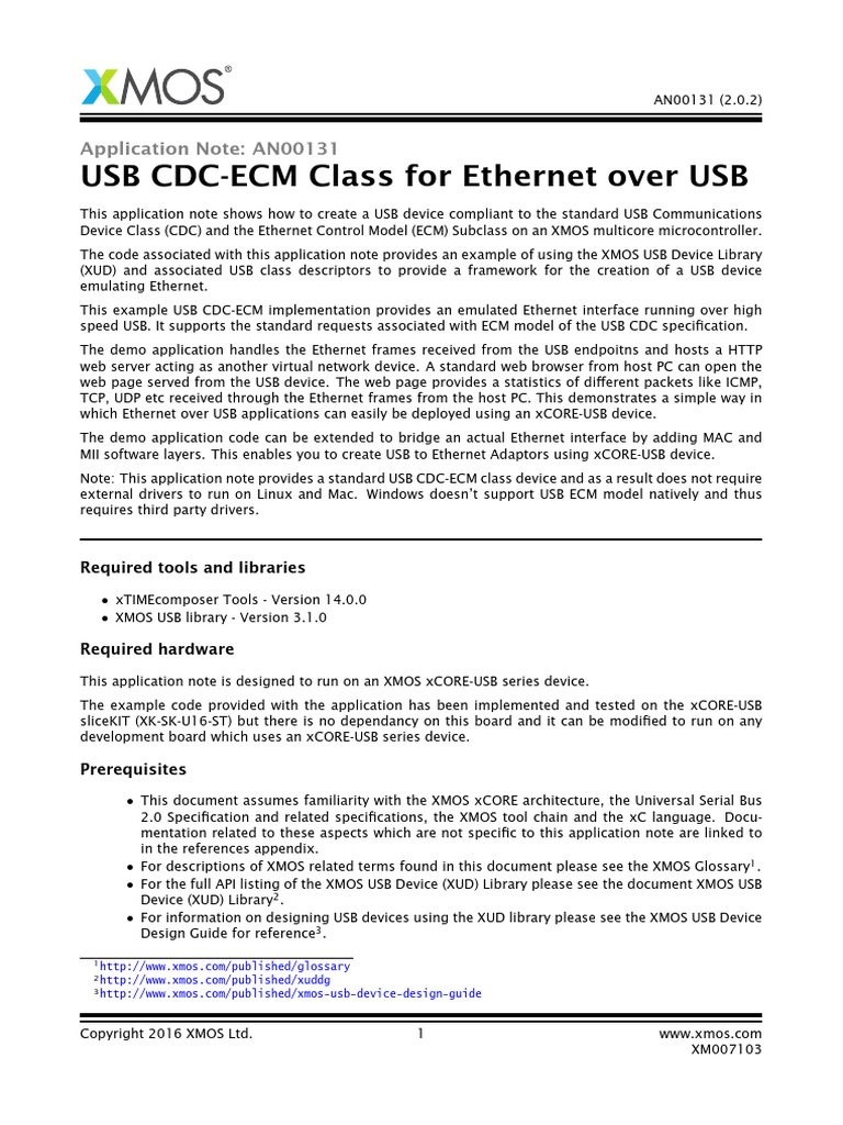 AN00131 USB CDC ECM Class For Over USB 2.0.2rc1 PDF Download Free PDF Usb
