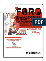Memoria 2o Foro “Hacia la Construcción del Proyecto de Educación Democrática. Retrospectivas y perspectivas de la Educación Alternativa”
