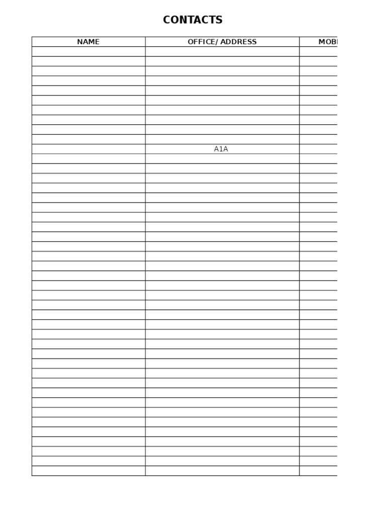 Contacts: Name Office/ Address Mobile/ Tel. No | PDF