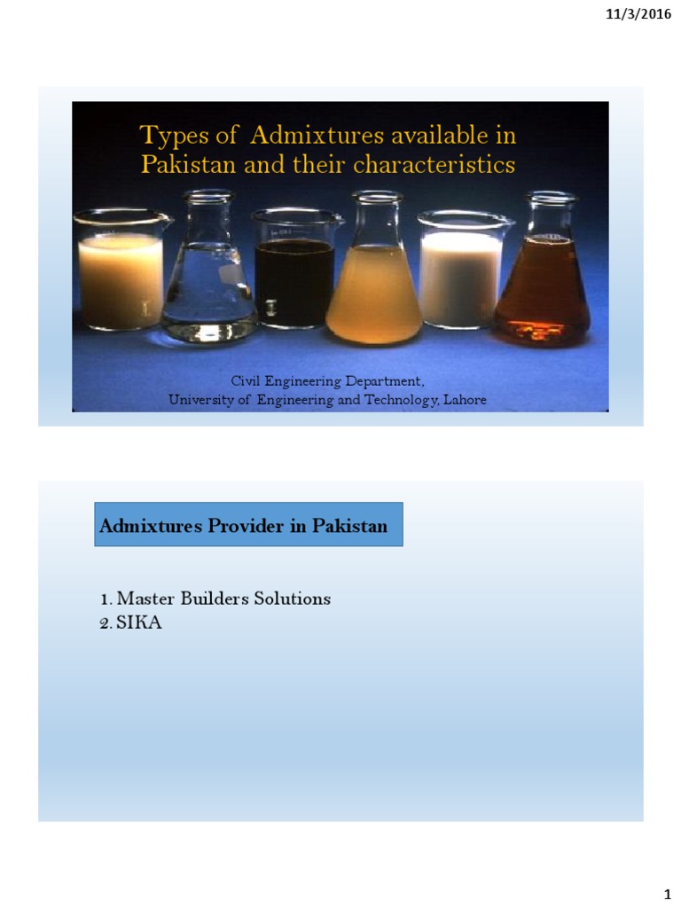 Types of Admixtures Available in Pakistan and Their | PDF | Concrete ...