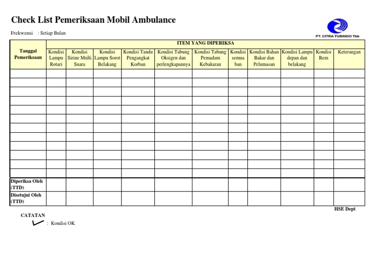 Checklist Inspeksi Mobil Ambulance | PDF
