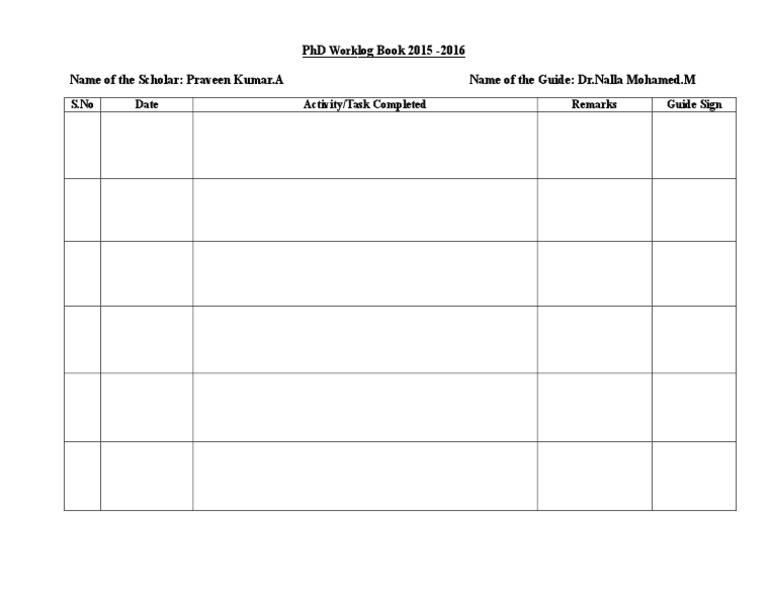 Log Book Format PDF