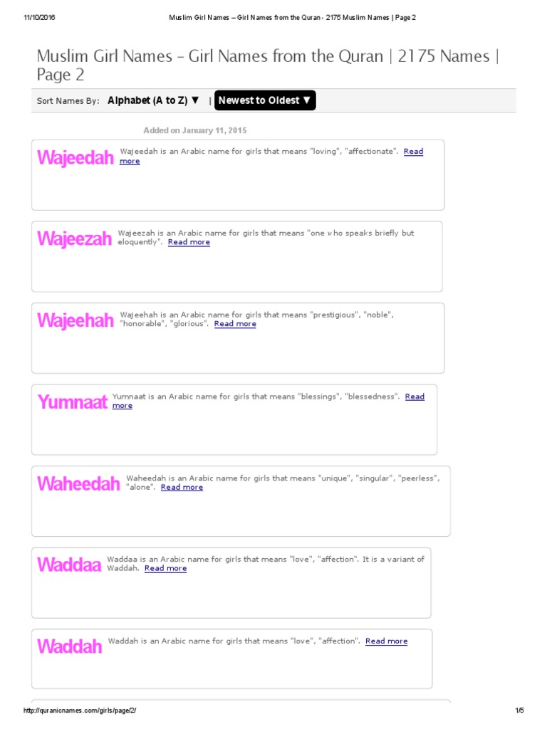 Muslim Girl Names Girl Names From The Quran 2175 Muslim Names Page 2 Arabic Quran