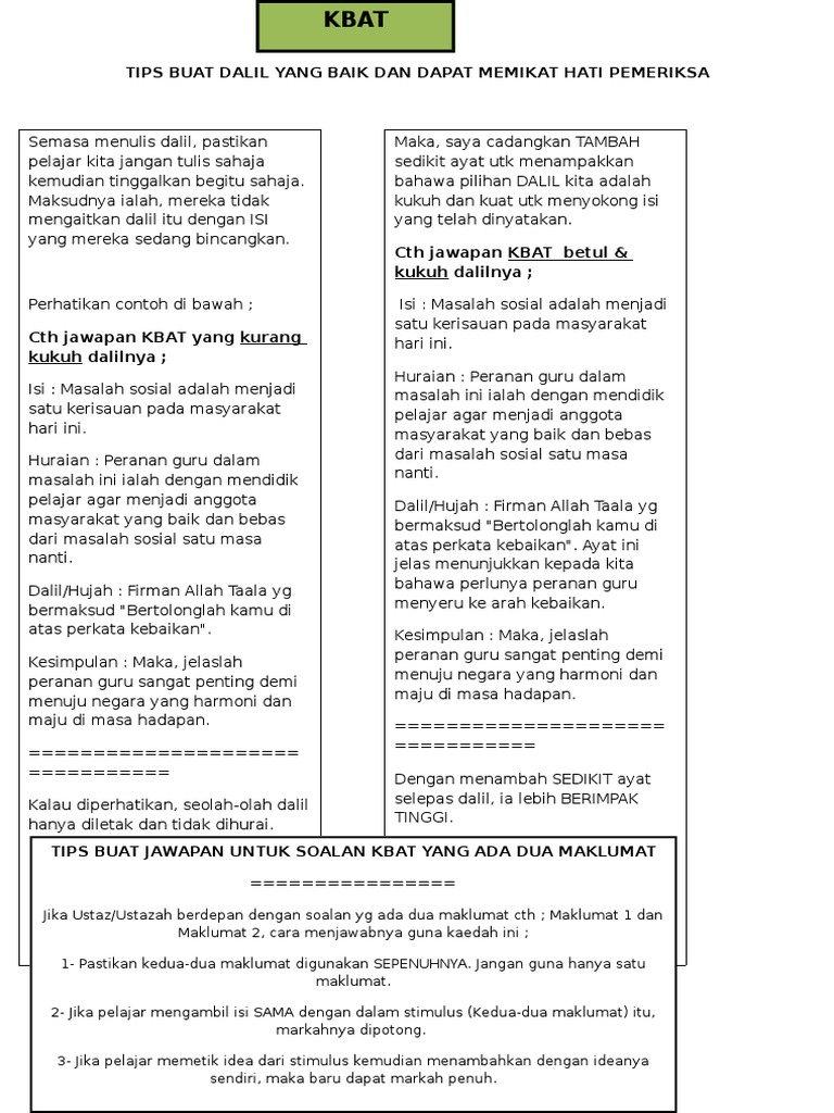 Tips Dalil Memikat Pemeriksa KBAT | PDF