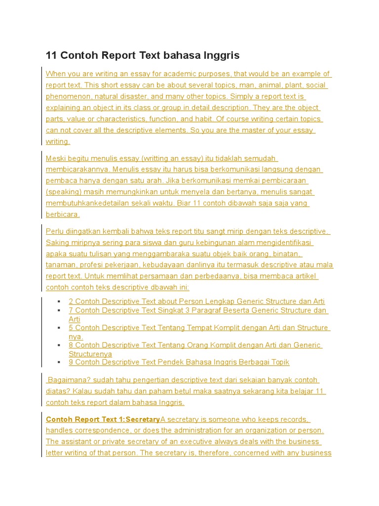 11 Contoh Report Text Bahasa Inggris