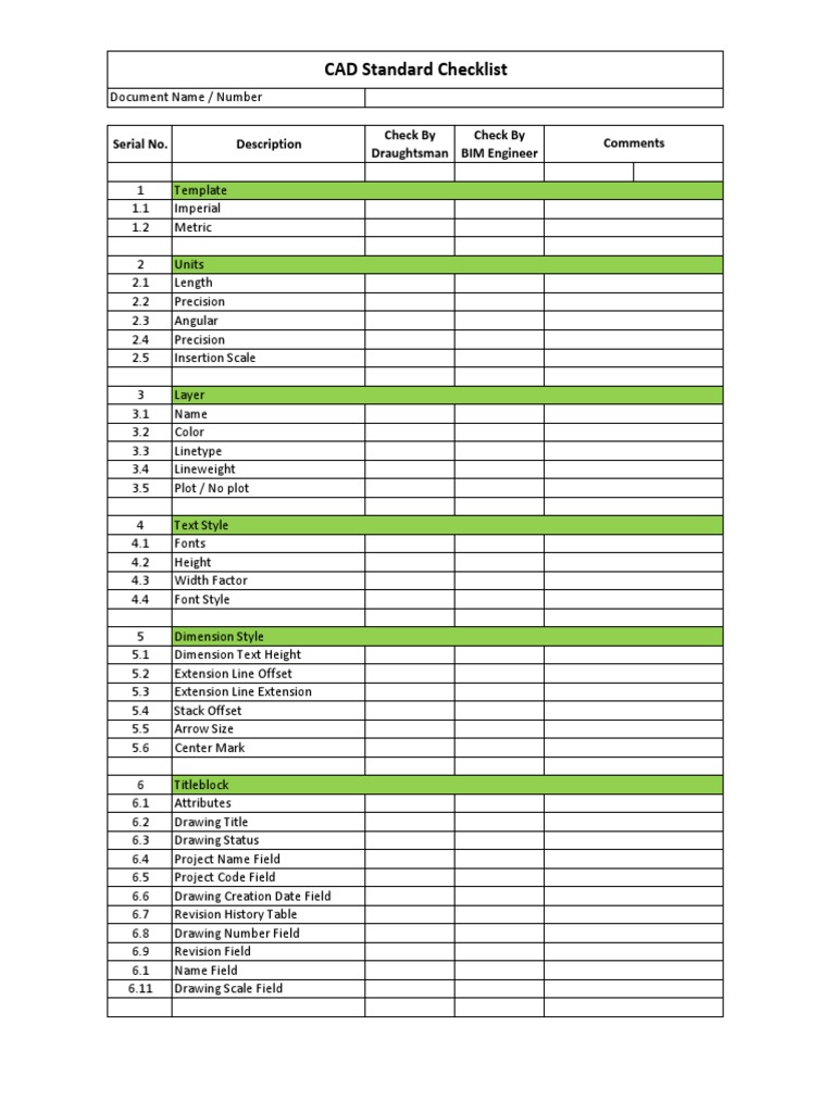 CAD Standard Checklist PDF