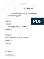 Tutorial:-1: 1. Develop HTML Page To Demonstrate Commenting Code