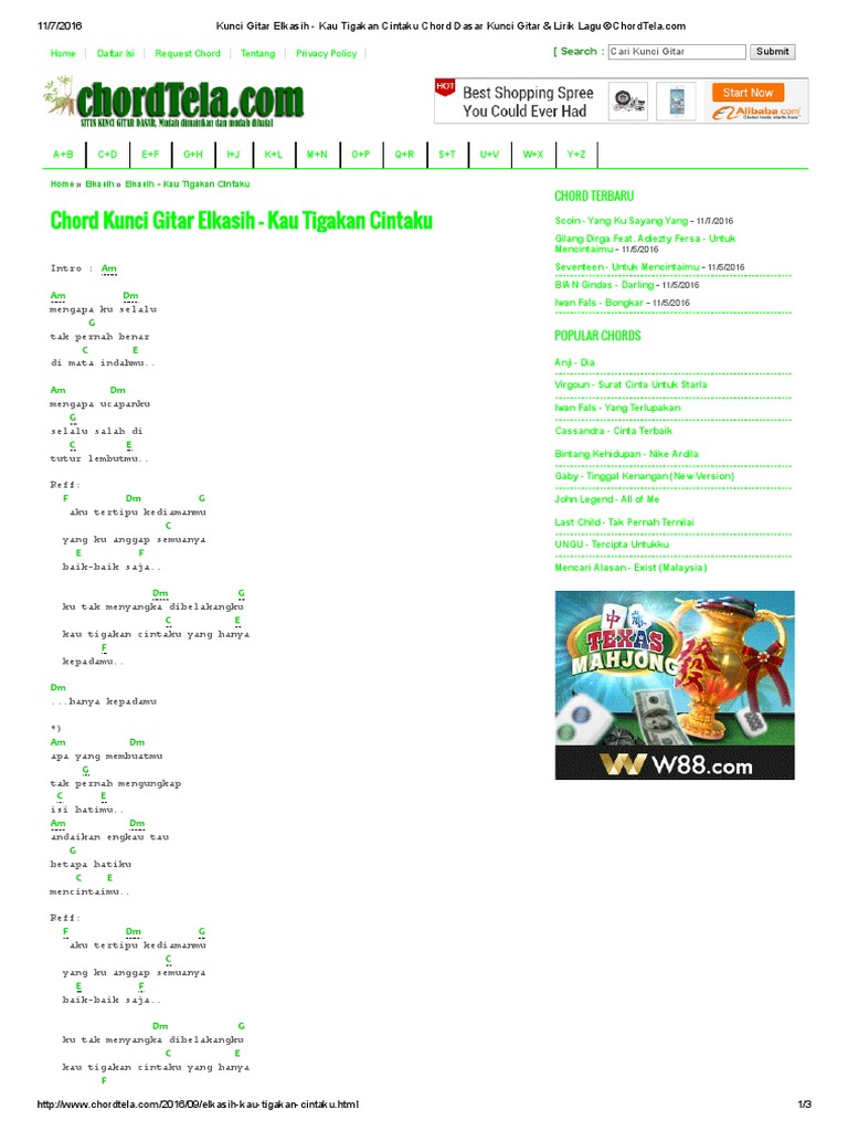 Kunci Gitar Elkasih Kau Tigakan Cintaku Chord Dasar Kunci Gitar Lirik Lagu C Chordtela