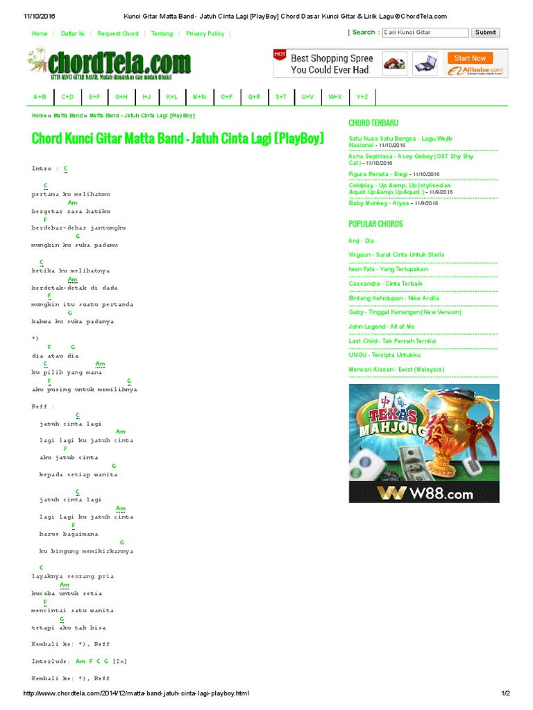 Kunci Gitar Matta Band Jatuh Cinta Lagi Playboy Chord Dasar