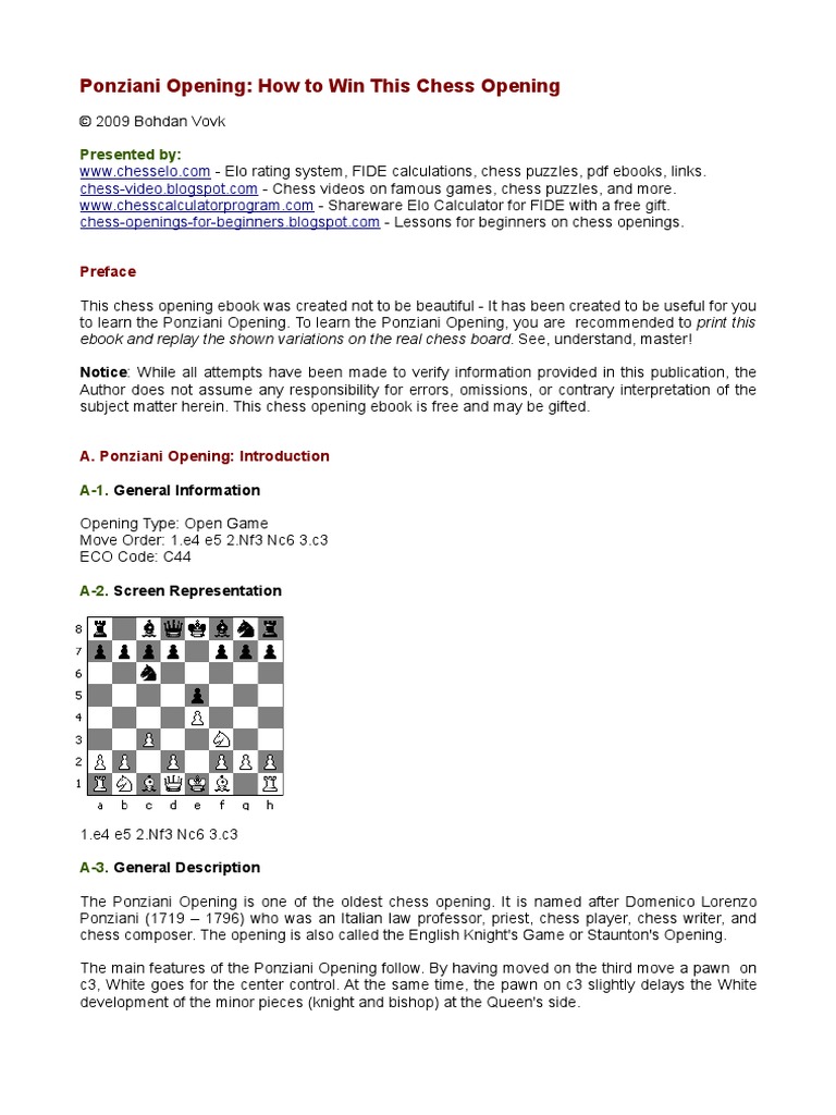 Ponziani Opening 1 Pdf Pdf Chess Openings Game Theory