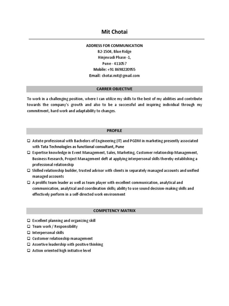 Mit Chotai CV | PDF | Customer Relationship Management | Marketing