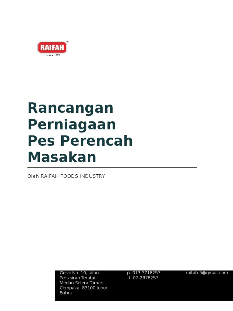 Rancangan Perniagaan Pes Perencah Masakan