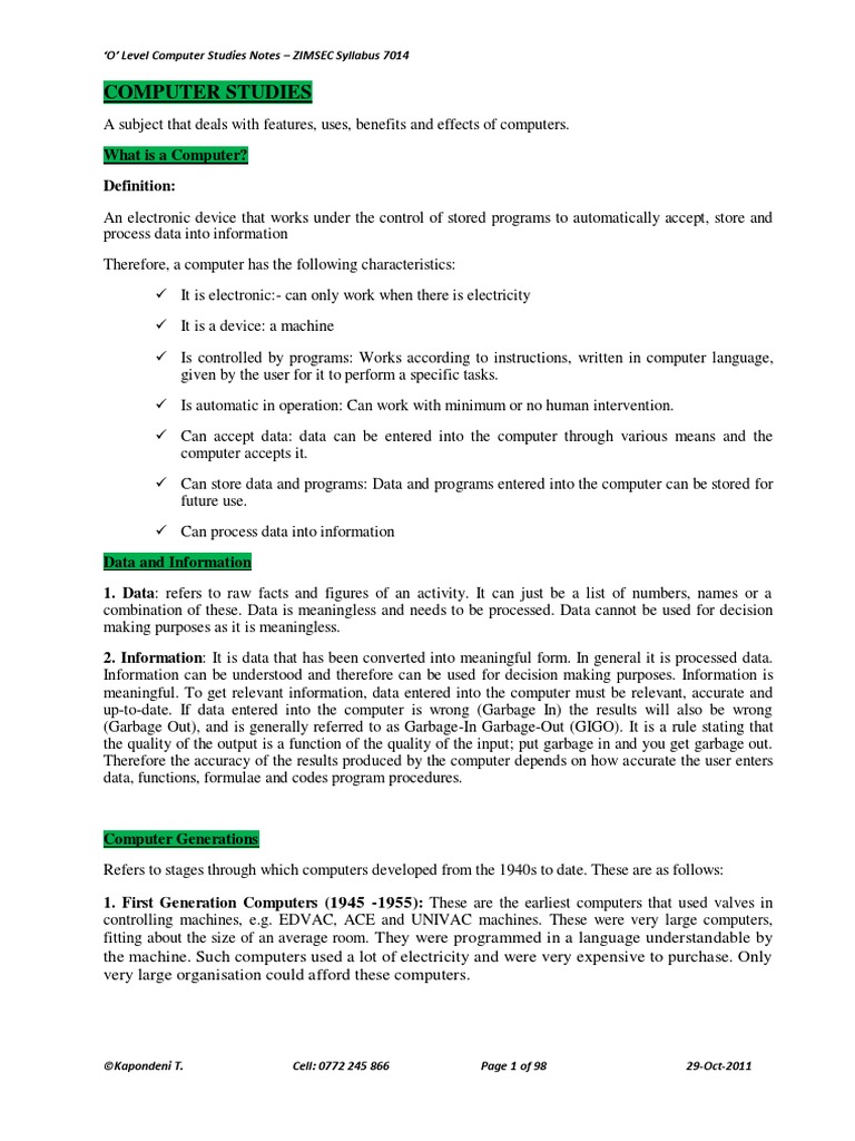 O level computer studies notes zimsec syllabus pdf floppy disk