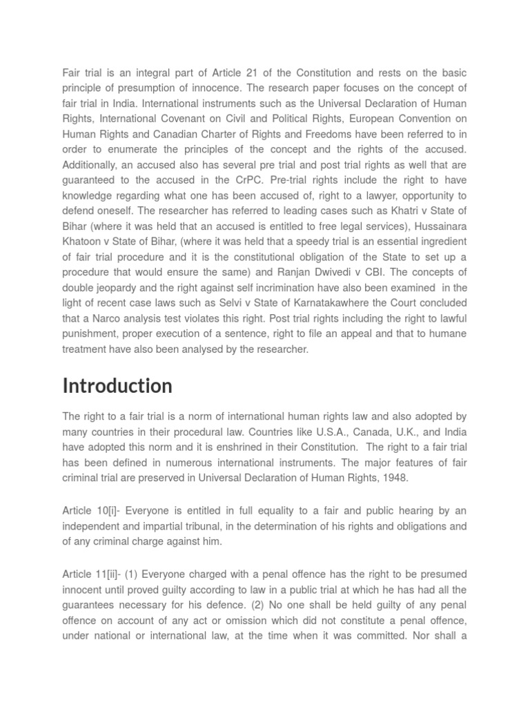 Principle of Fair Trial Right To A Fair Trial Bail