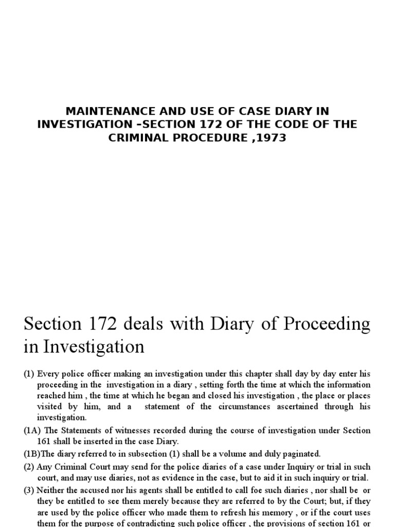 Maintenance and Use of Case Diary in Investigation Legal Procedure Judiciaries