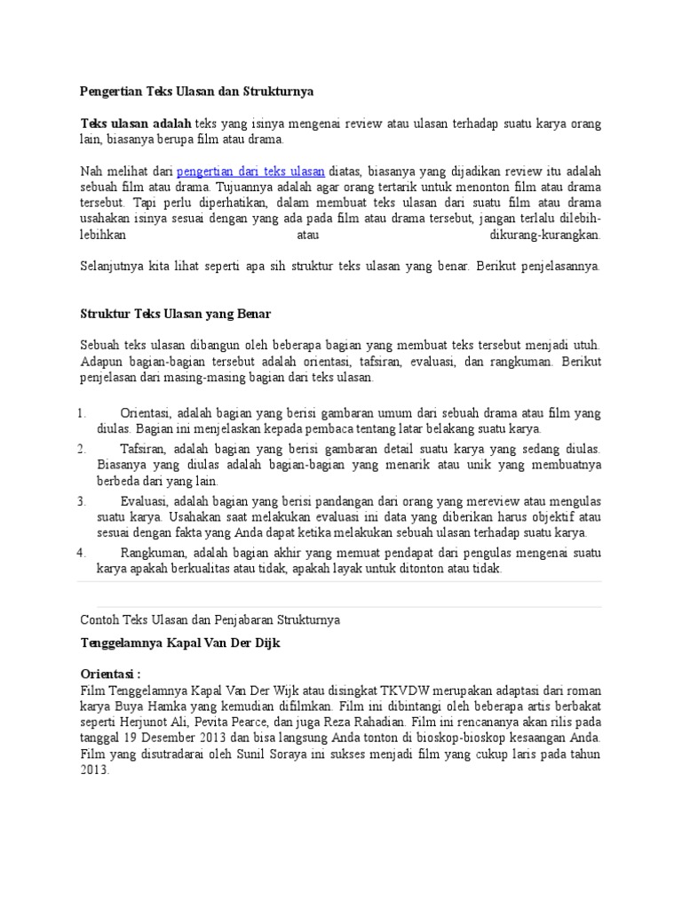 Contoh Teks Ulasan Cerpen Singkat Beserta Strukturnya