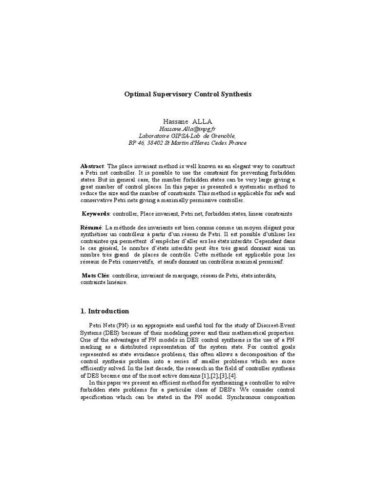 Petri Net Controller Synthesis | PDF | Linear Programming | Control Theory