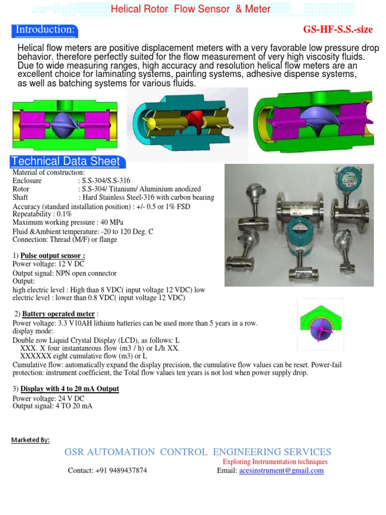 Helical Rotor Flow Meter01 | PDF | Flow Measurement | Instrumentation