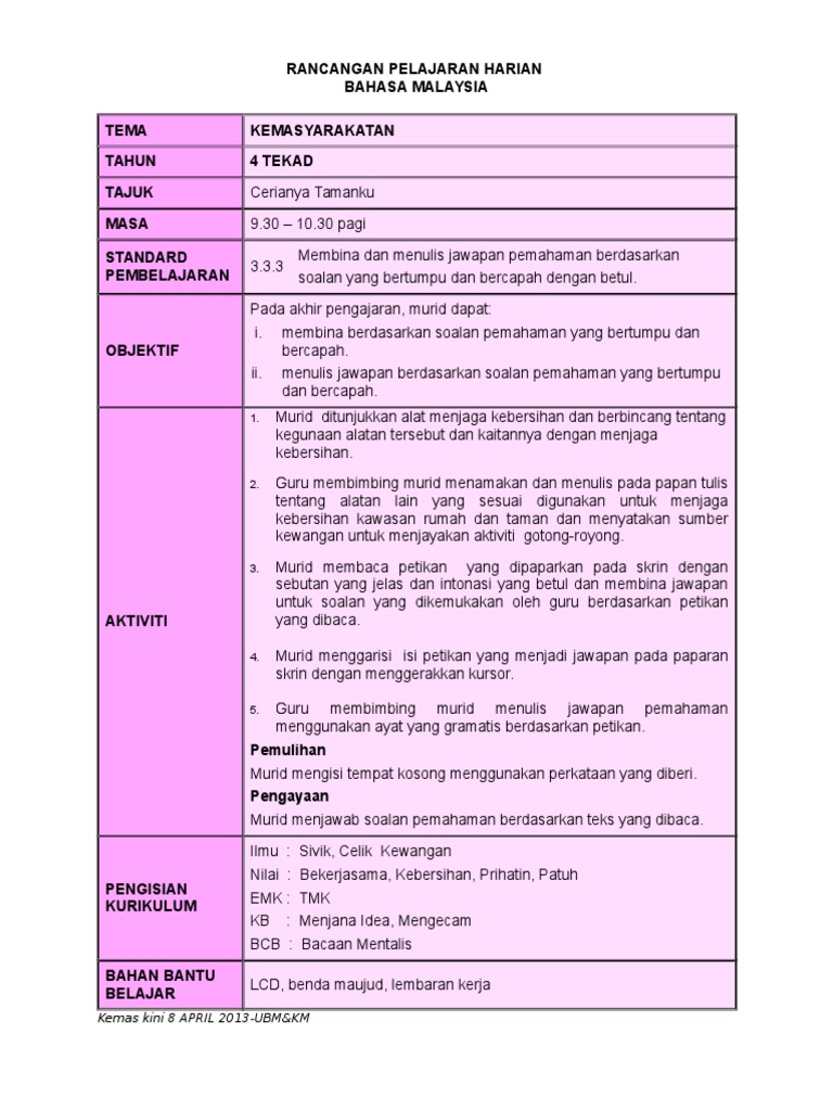 Contoh RPH | PDF | Kajian Bahasa Asing | Seni